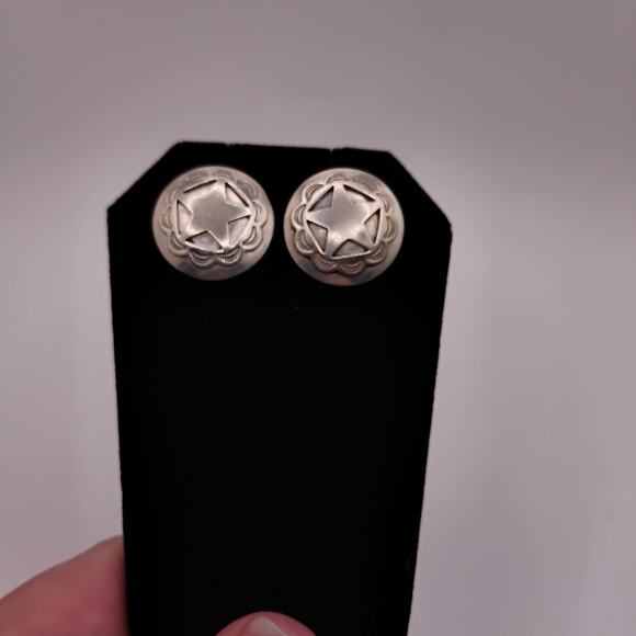Sacajawea Navajo Star Sterling Silver Concho Earrings - Picture 3 of 5